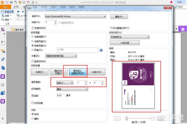 如何把兩頁PDF顯示在一頁上面，謝謝？